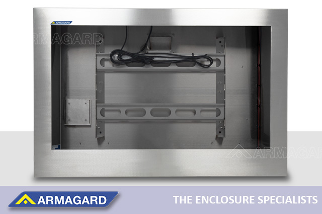 Forward-facing Armagard 316 stainless steel food processing TV enclosure for hygienic environments