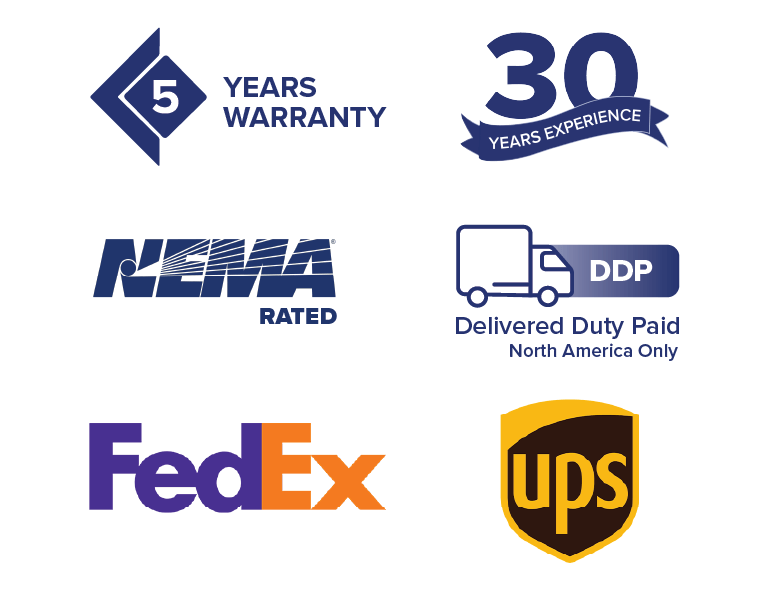 Icons representing Armagard assurances, certifications, and shipping