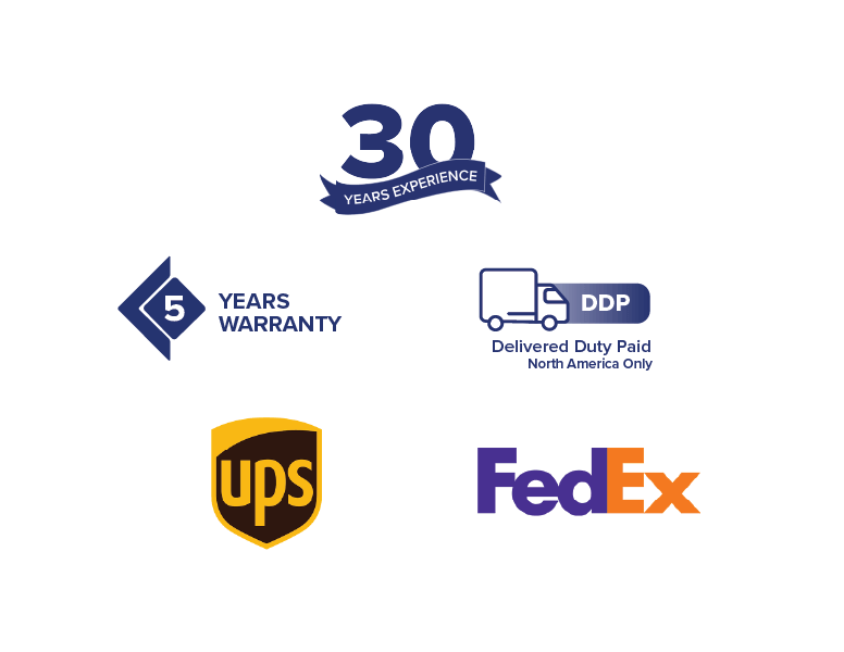 Icons representing Armagard assurances, certifications, and shipping