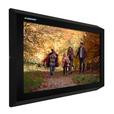 Left facing view of the Armagard behavioral health TV enclosure