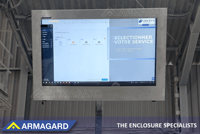 Armagard's NEMA 4 washdown food production software TV in a food processing plant