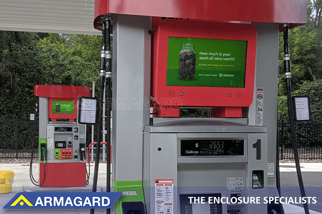 Gas pump digital signage with integrated, high-bright screens
