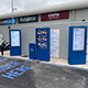 Three 55 inch Blue Freestanding Totems Outdoor Digital Menu Boards for Greggs Drive-Thru