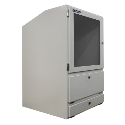 NEMA computer enclosure shielding electronic hardware from airborne dust and debris