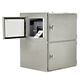 Heated printer enclosure corner view with integrated Zebra ZT411 industrial printer