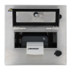 Closed with open flap and Zebra ZD421, front view of thermal desktop printer enclosure