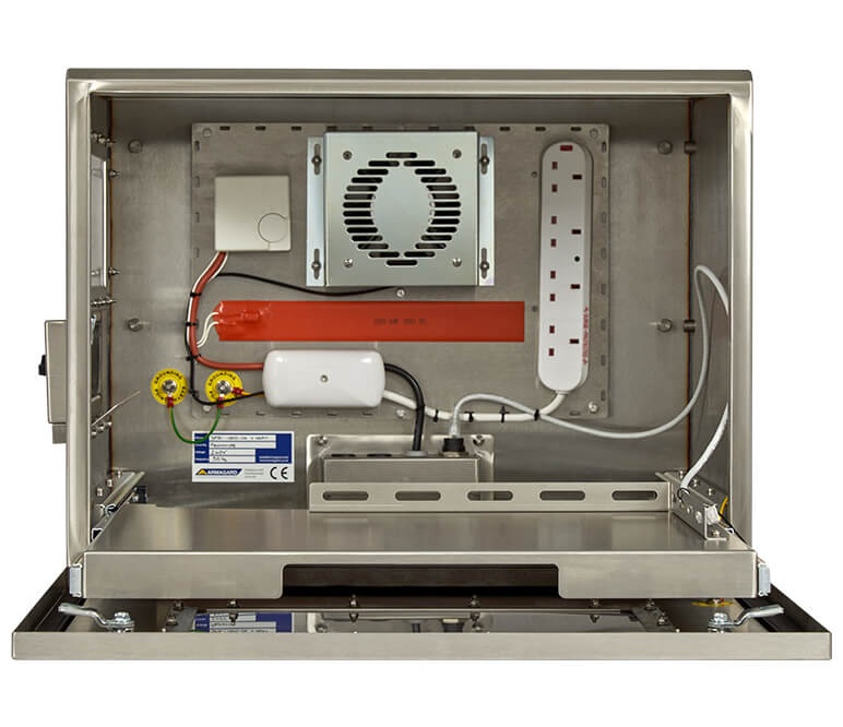 An open ZT411 enclosure with extended tray for Honeywell barcode label printer