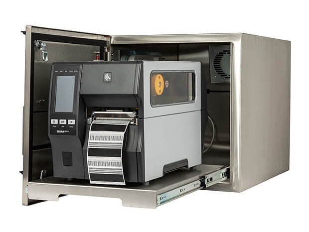 A 316 stainless steel SPRI-100 designed for Zebra industrial label printers