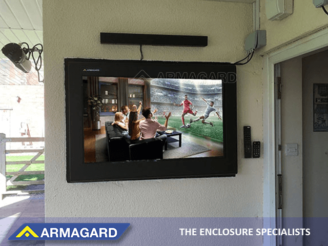 Outdoor tv inside recessed wall