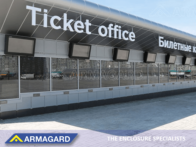 Outdoor digital signage at a football stadium ticket office