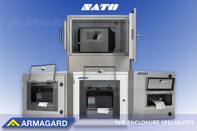 SATO industrial printer enclosures support 24/7 printing in tough environments Four Armagard SATO industrial printer enclosures
